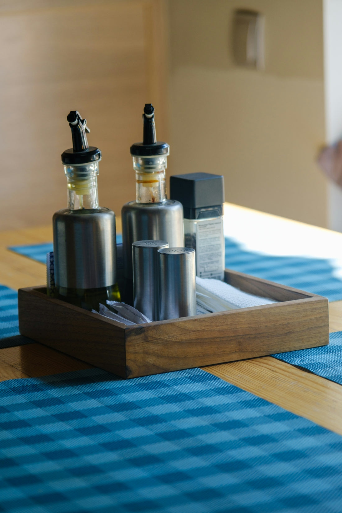 Table setting with oil and vinegar dispensers