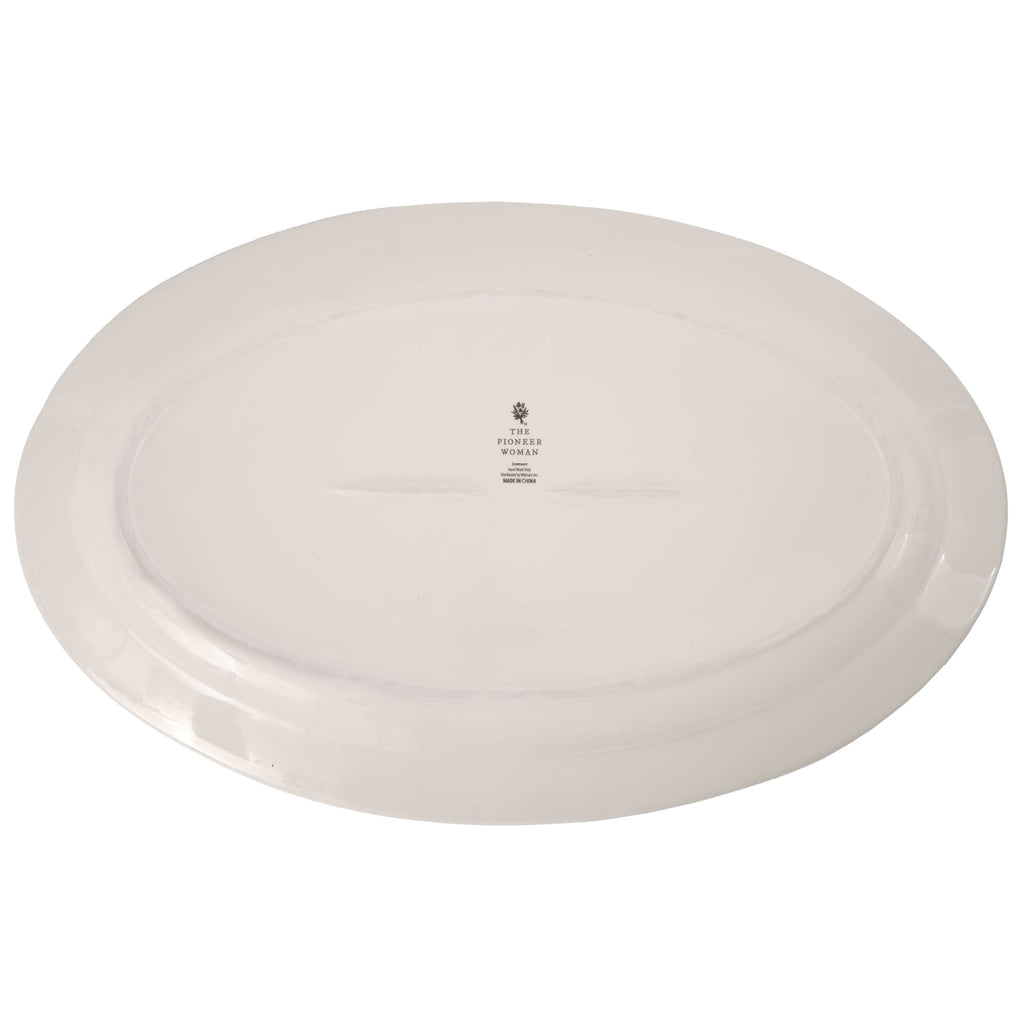 Vintage Lace 20-inch Stoneware Oval Serving Tray Platter, White | Prairie Lane - View 7