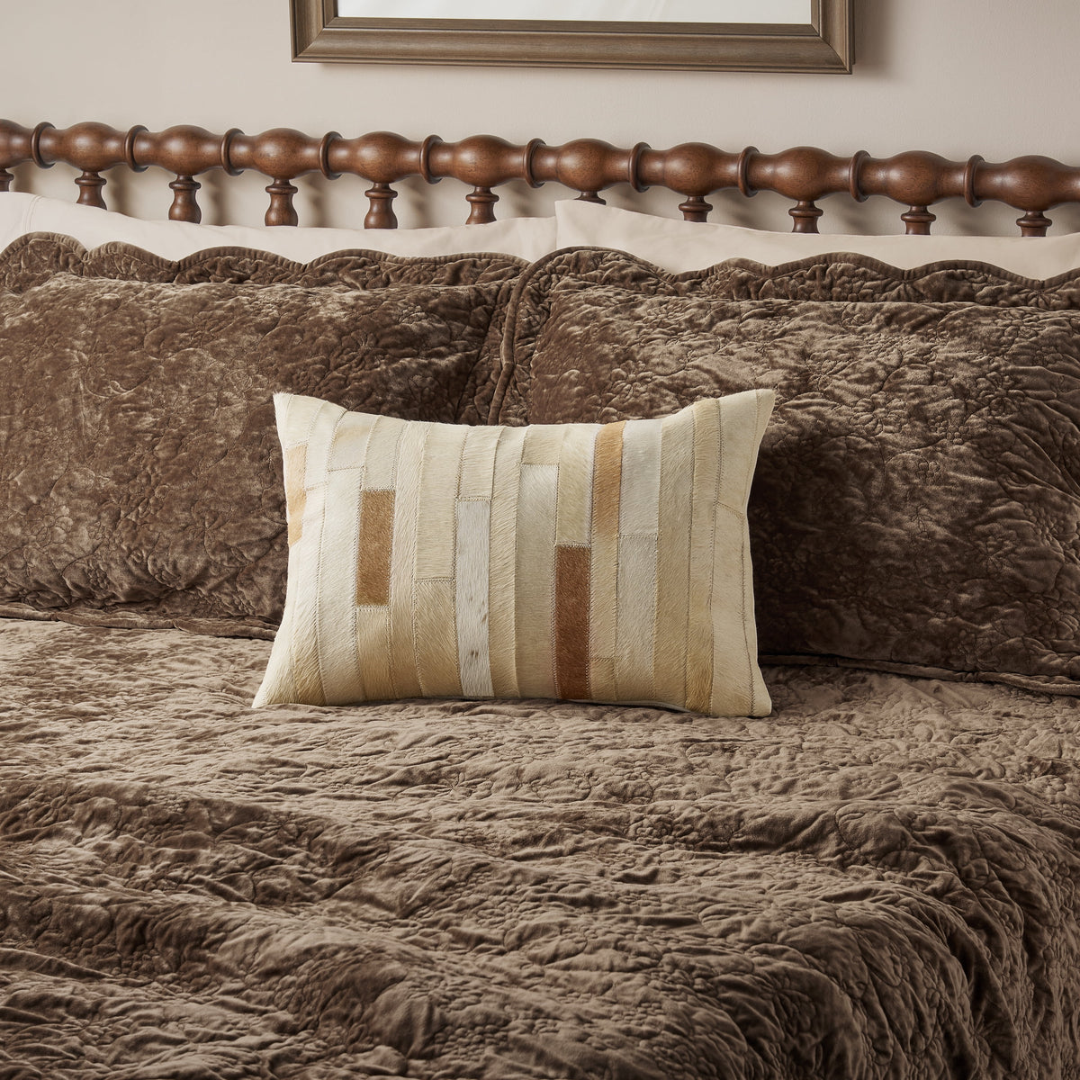 Ranch Patchwork Cowhide Lumbar Pillow 14" x 20" | Prairie Lane - View 2