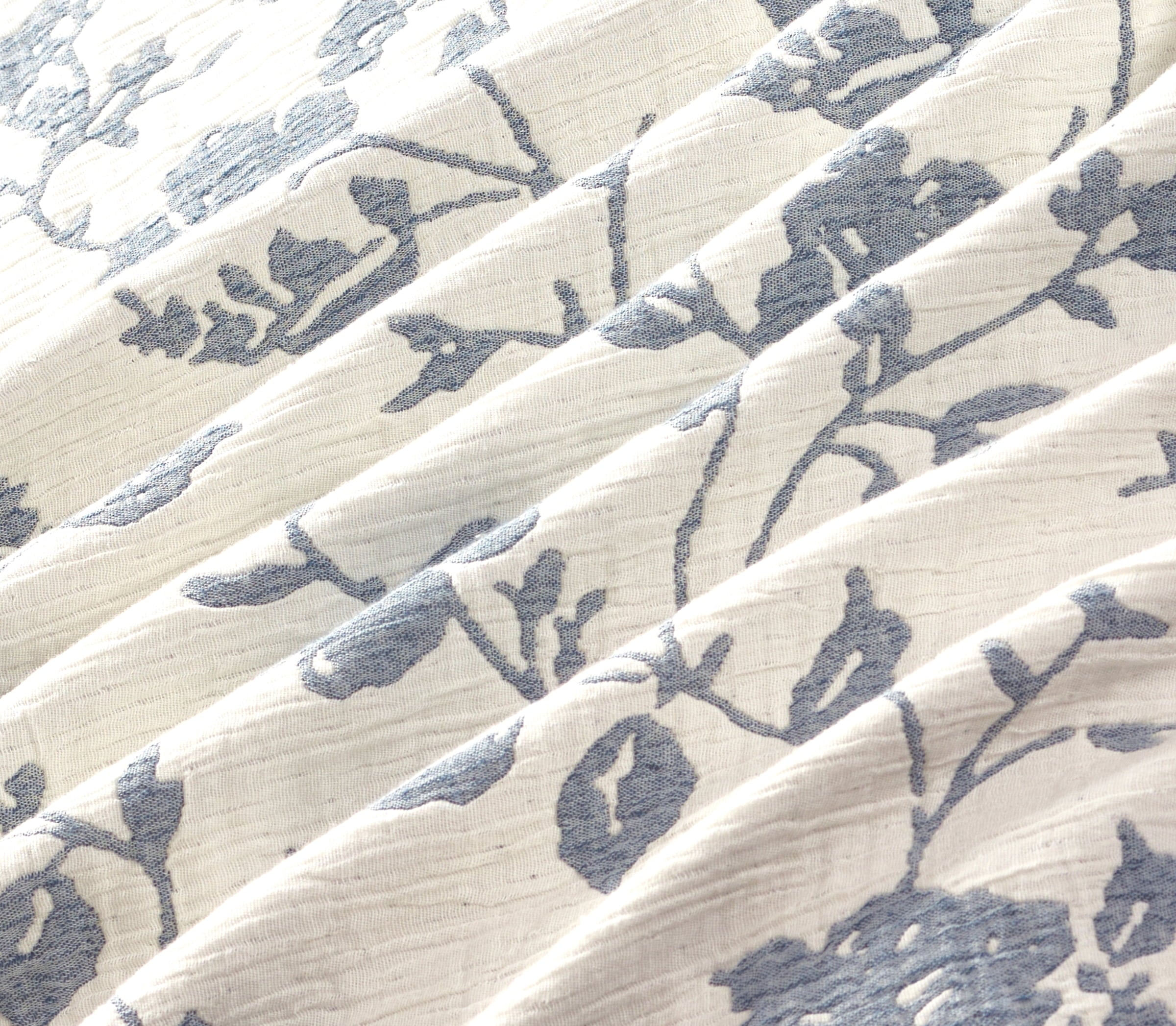 Agatha Floral Gauze Quilt, Full/Queen, Blue Dust, Reversible Bedding | Prairie Lane - View 6