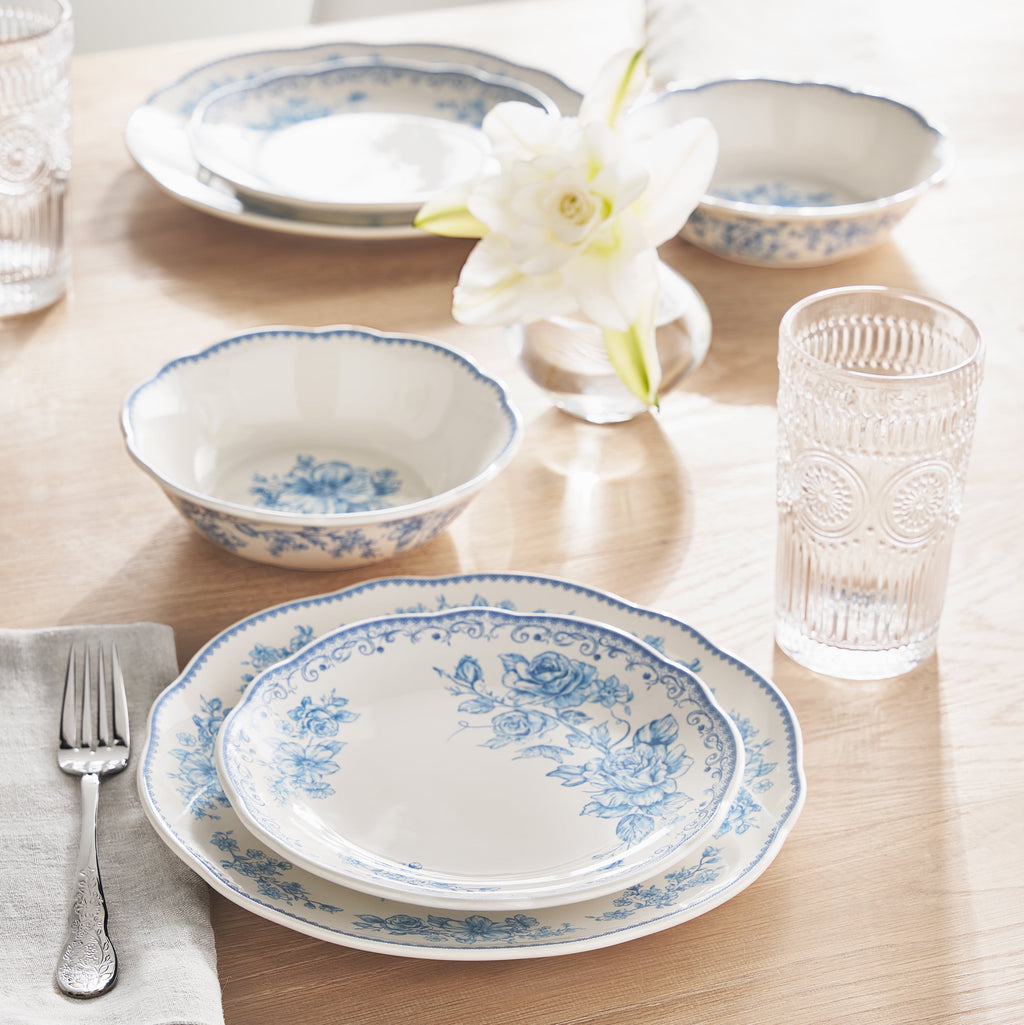 The Pioneer Woman Agatha 12-Piece Stoneware Dinnerware Set, Blue