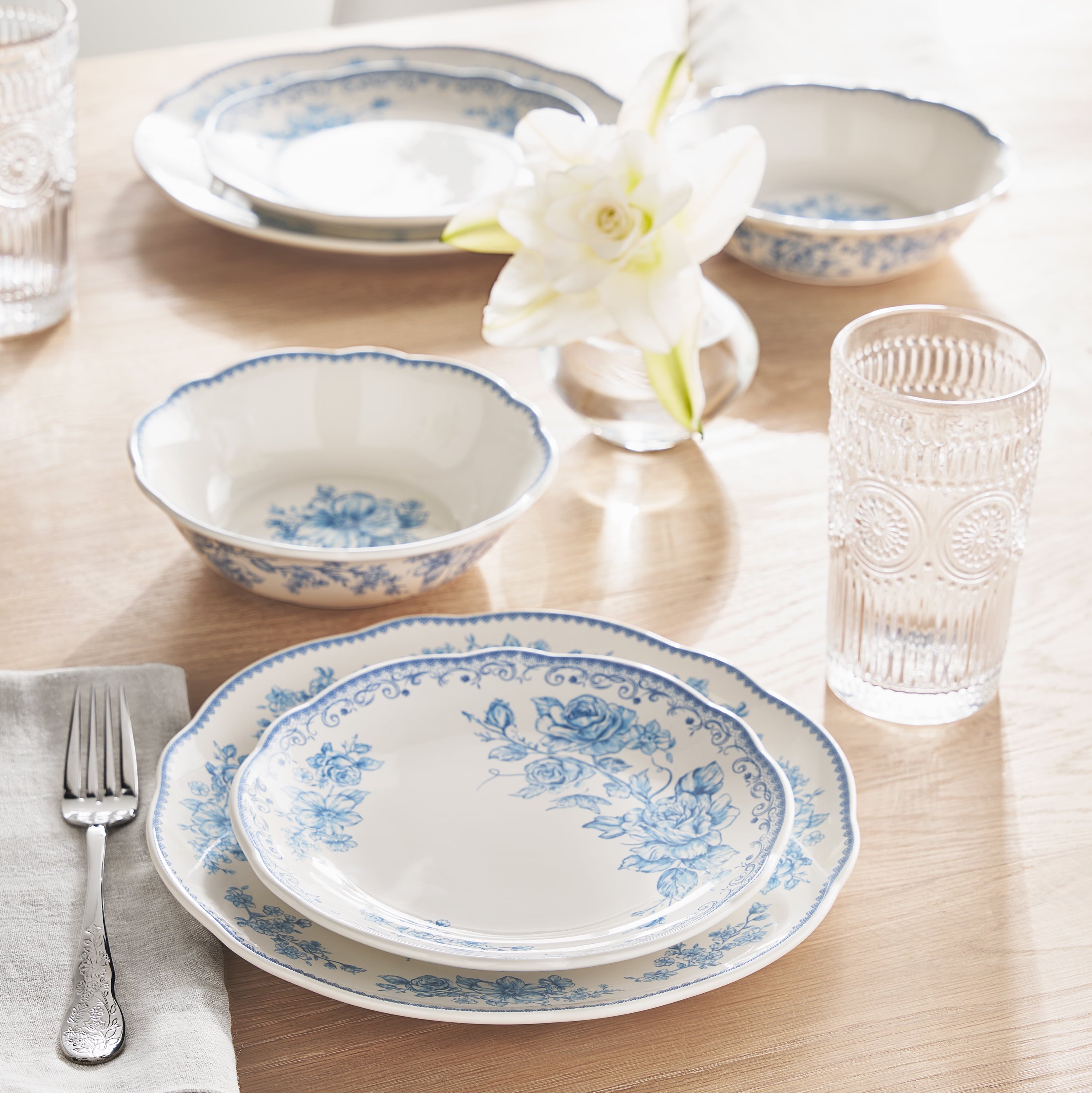 The Pioneer Woman Agatha 12-Piece Stoneware Dinnerware Set, Blue