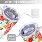 40 Oz Tumbler with Handle Lid and Straw Pioneer Flower Women Stainless Steel | Prairie Lane - View 5