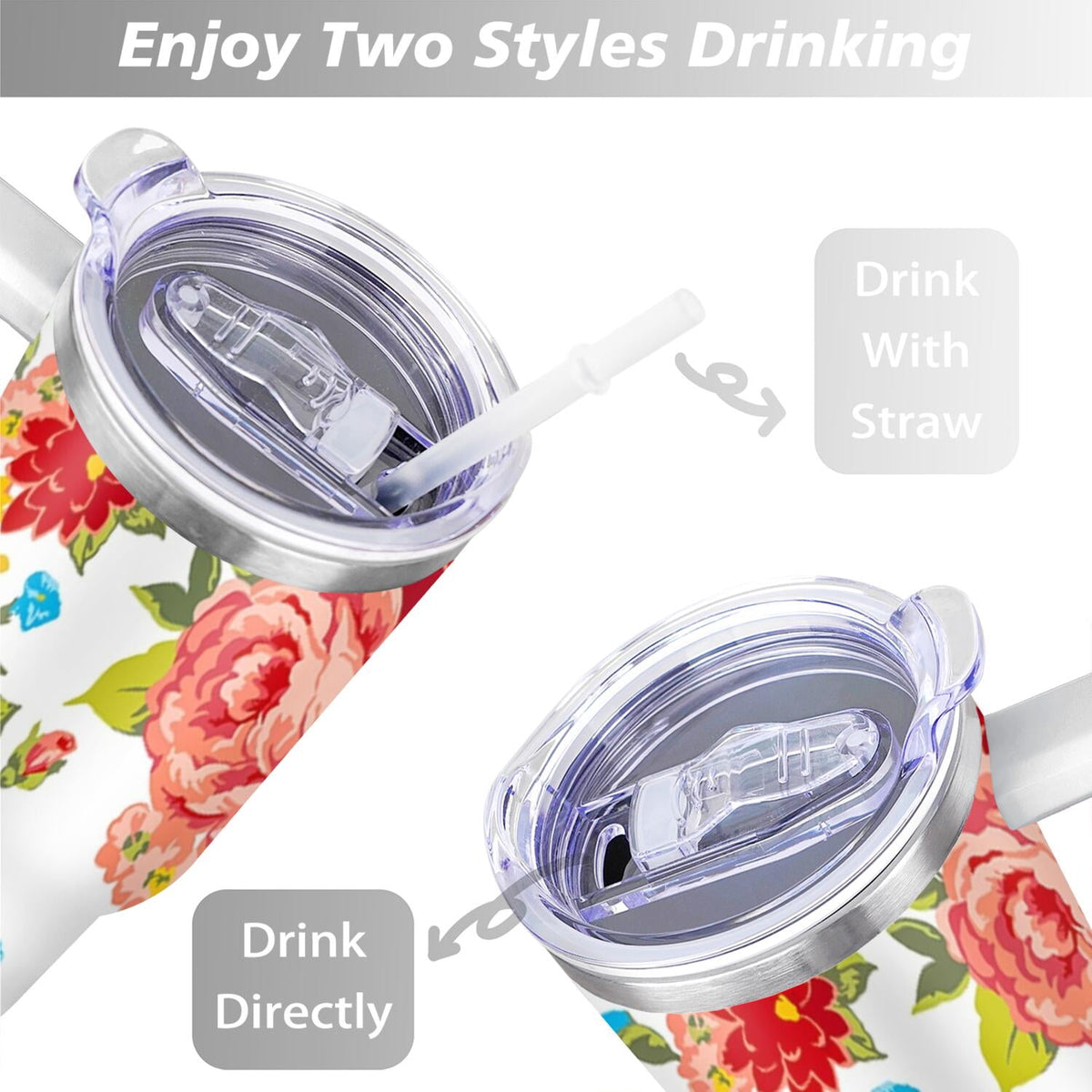 40 Oz Tumbler with Handle Lid and Straw Pioneer Flower Women Stainless Steel | Prairie Lane - View 5