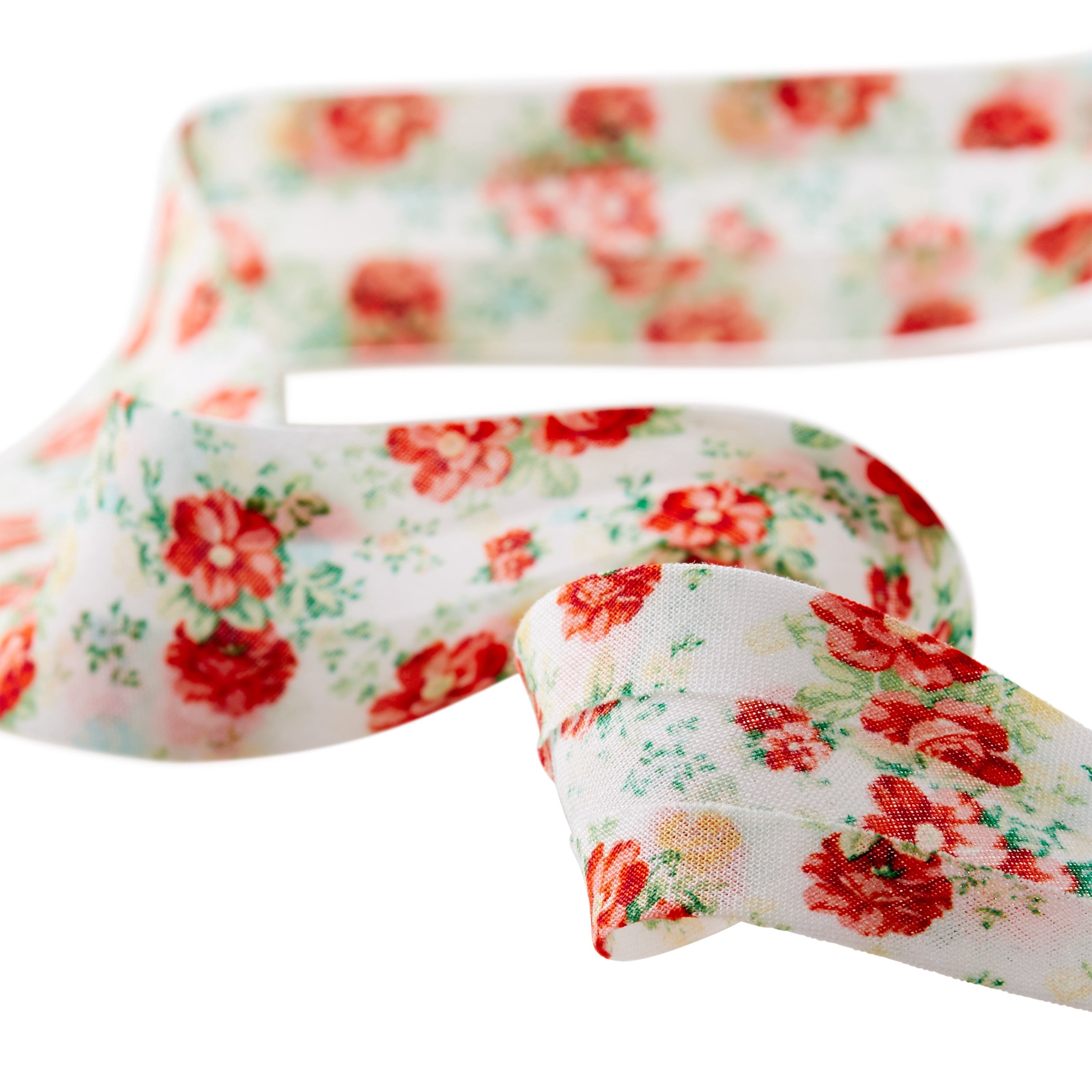 Vintage Floral White Double Fold Cotton Bias Tape Ribbon, 7/8" x 25 Yards | Prairie Lane - View 3
