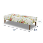 Vintage Floral Fabric Rectangular Ottoman, White | Prairie Lane - View 3
