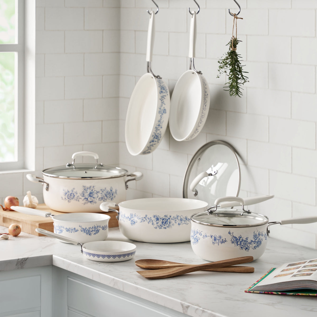 12-Piece Classic Ceramic Cookware Set, Agatha Blue | Prairie Lane - View 2