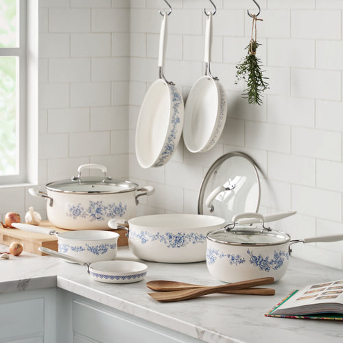 12-Piece Classic Ceramic Cookware Set, Agatha Blue | Prairie Lane - View 2