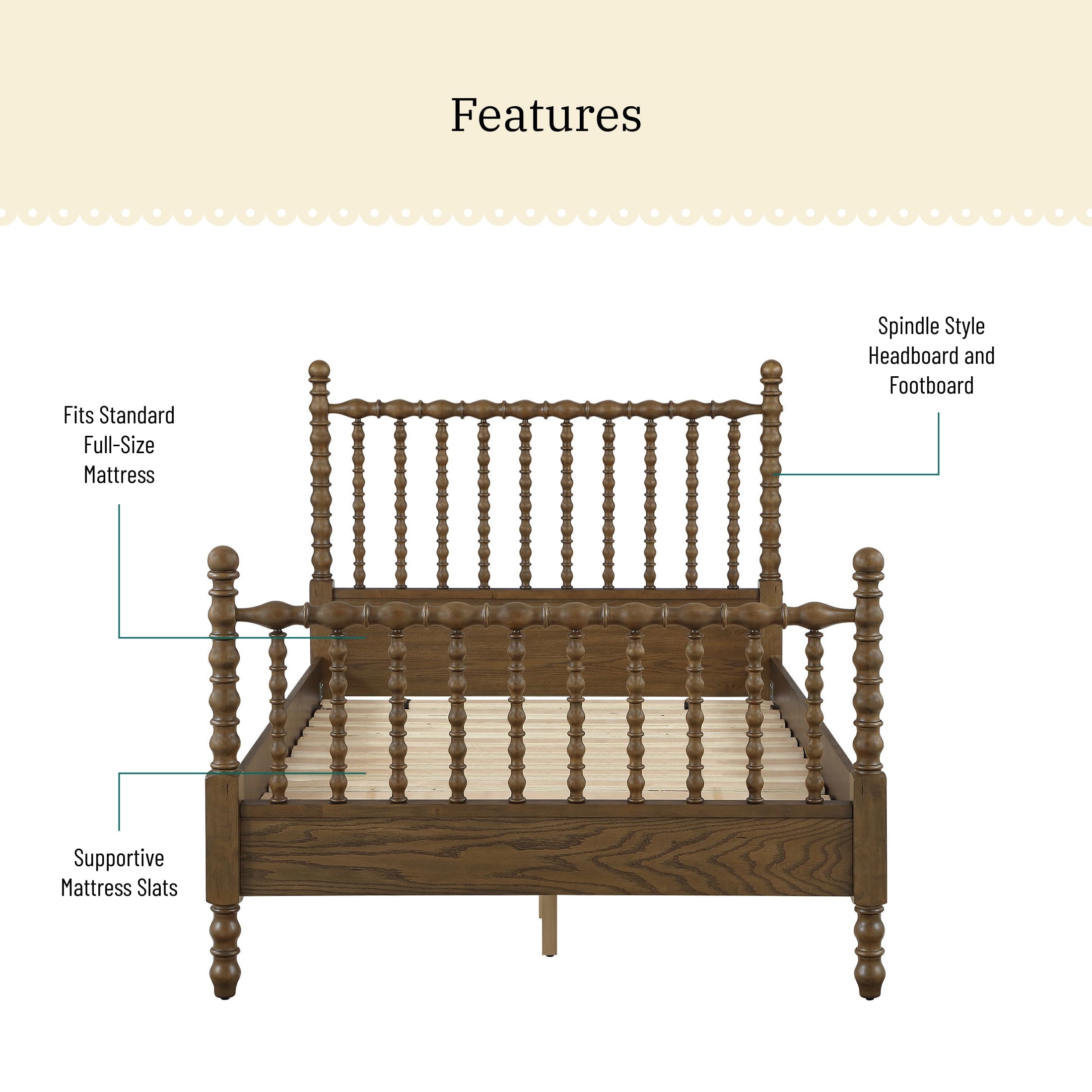 The Pioneer Woman Harper Spindle Bed, Full, Homestead Brown