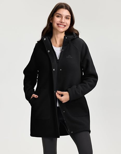 Women's Long Fleece Jacket Thermal Sherpa Lined Full Zip Up Hoodies with | Prairie Lane - View 4