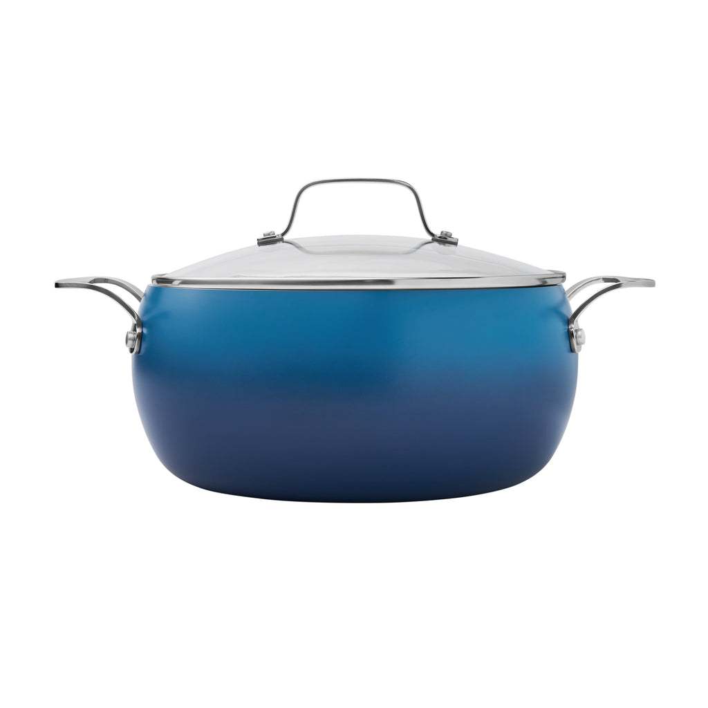 Harlow 7.5 Qt Ceramic Non-Stick Stock Pot with Lid, Denim Blue | Prairie Lane - View 3