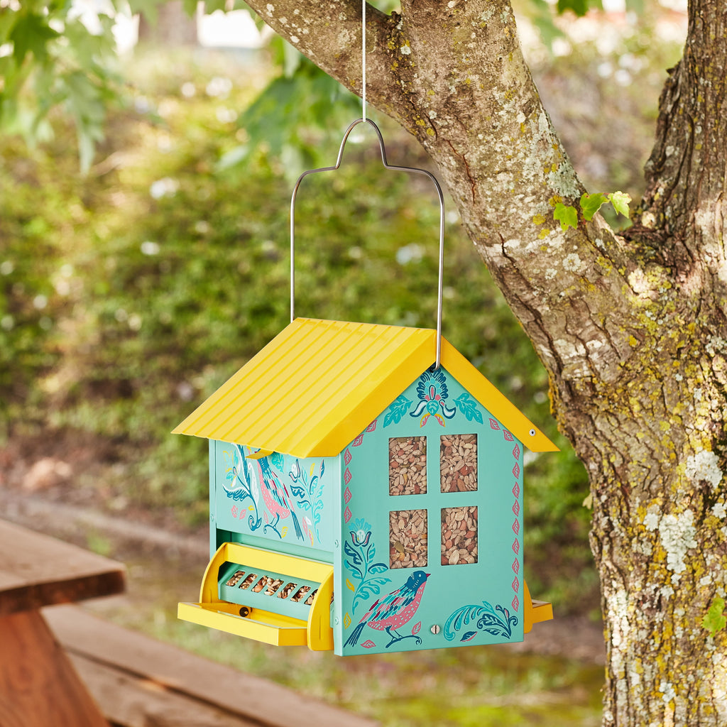 Bird Ogee Metal Squirrel Proof Hopper Bird Feeder 5.5QT , Teal Yellow | Prairie Lane - View 2