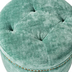 The Pioneer Woman Harper Round Velvet Storage Ottoman, Jade, 17.72 in
