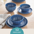 The Pioneer Woman Colette 12-Piece Stoneware Dinnerware Set, Blue