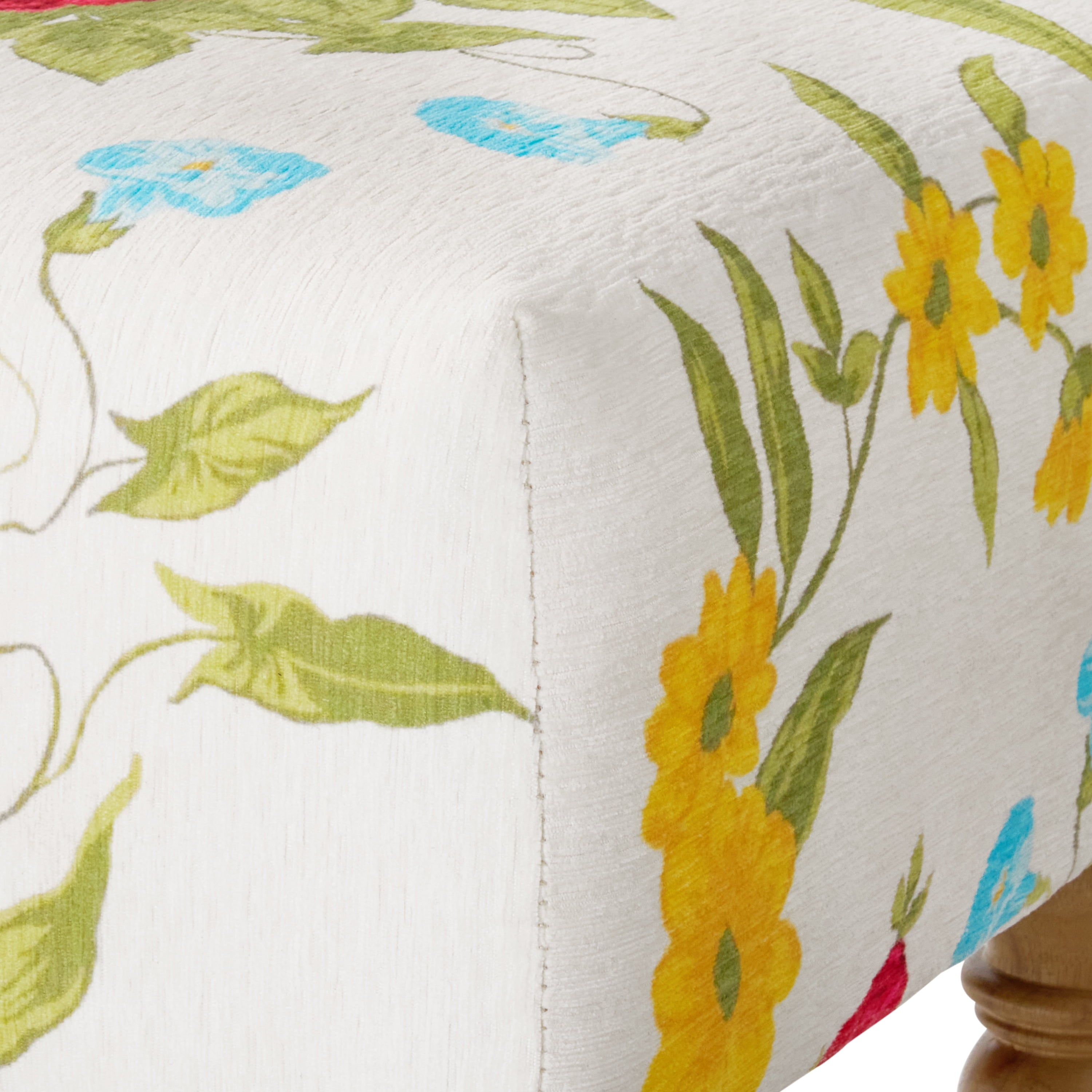 The Pioneer Woman Sweet Rose Ottoman, White, 17.25 in