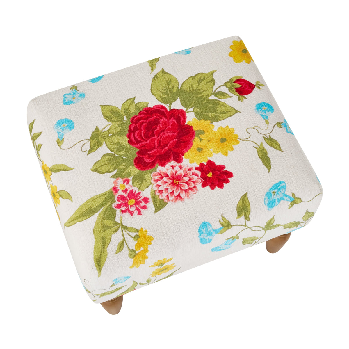 The Pioneer Woman Sweet Rose Ottoman, White, 17.25 in