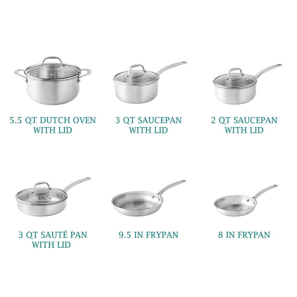 The Pioneer Woman 14-Piece Stainless Steel Cookware Set, Cooking Pots and Pans Set with Kitchen Utensils