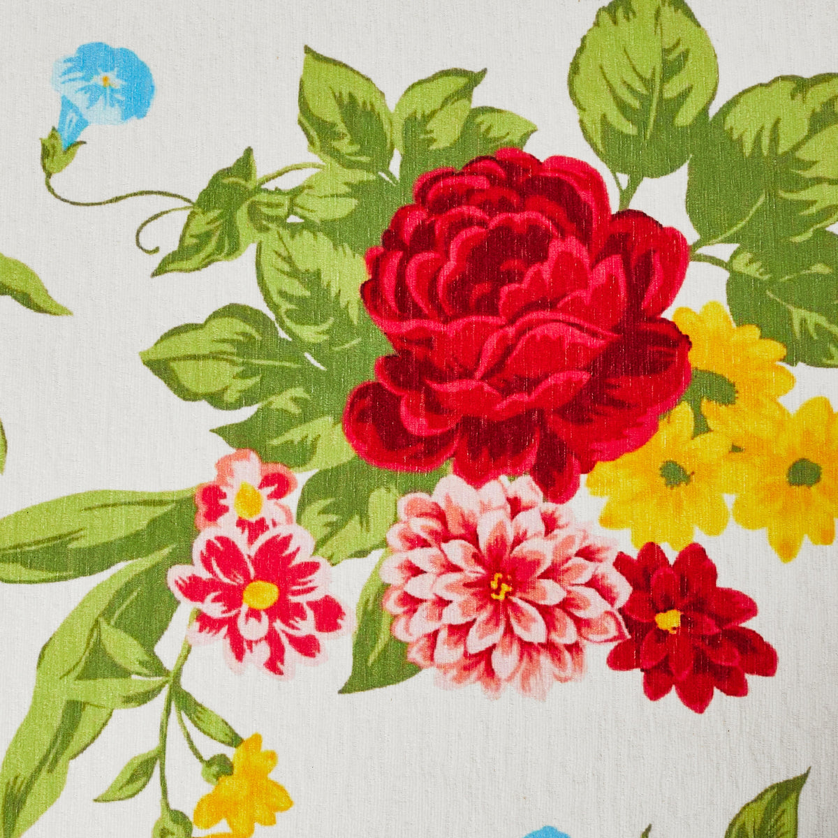 Vintage Floral Fabric Rectangular Ottoman, White | Prairie Lane - View 7