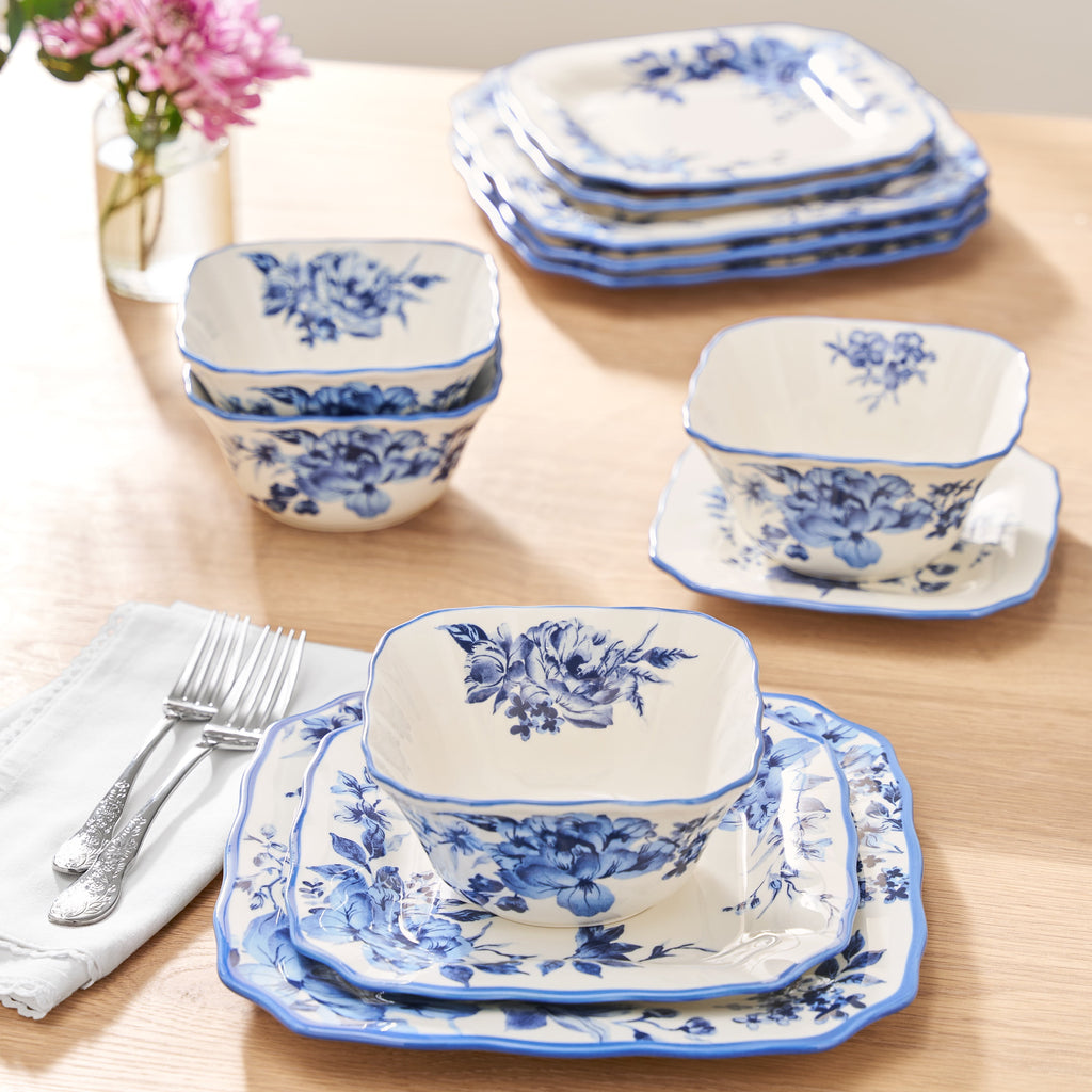 Delilah 12-Piece Stoneware Dinnerware Set, Blue | Prairie Lane - View 2