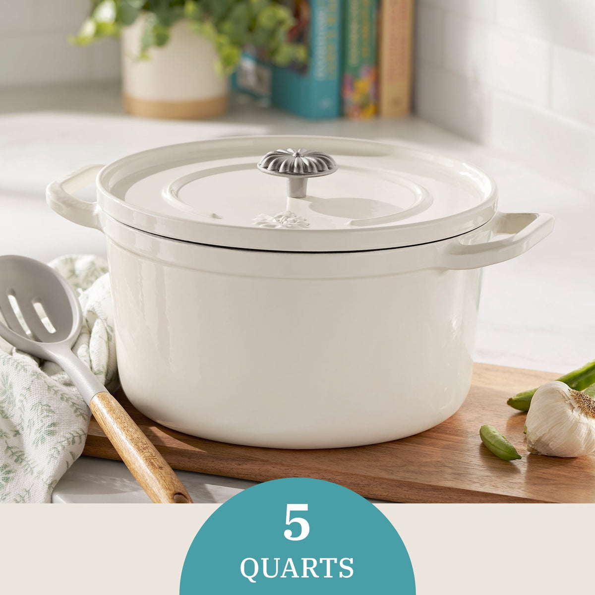 The Pioneer Woman 5-Quart Enameled Cast Iron Dutch Oven with Lid, Linen