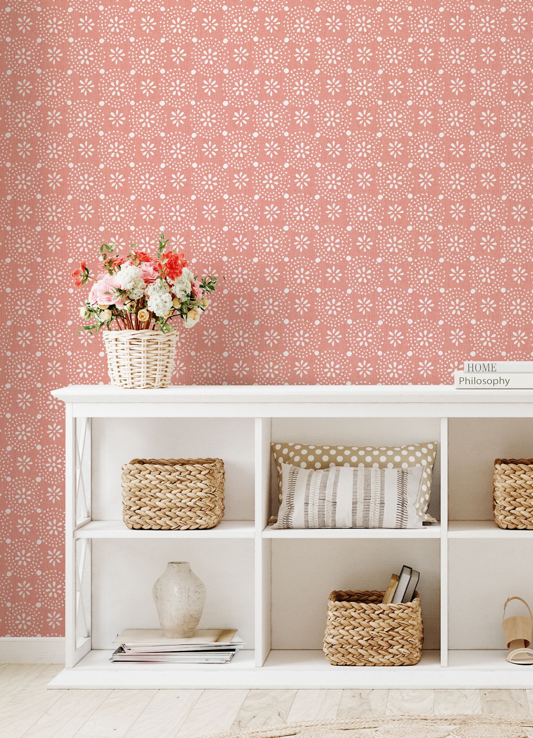 Green Floral Geo Peel And Stick Vinyl Wallpaper | Prairie Lane - View 3