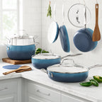 The Pioneer Woman Harlow 15-Piece Cookware Set, Ceramic Non-Stick Pots and Pans Set,  Denim Blue