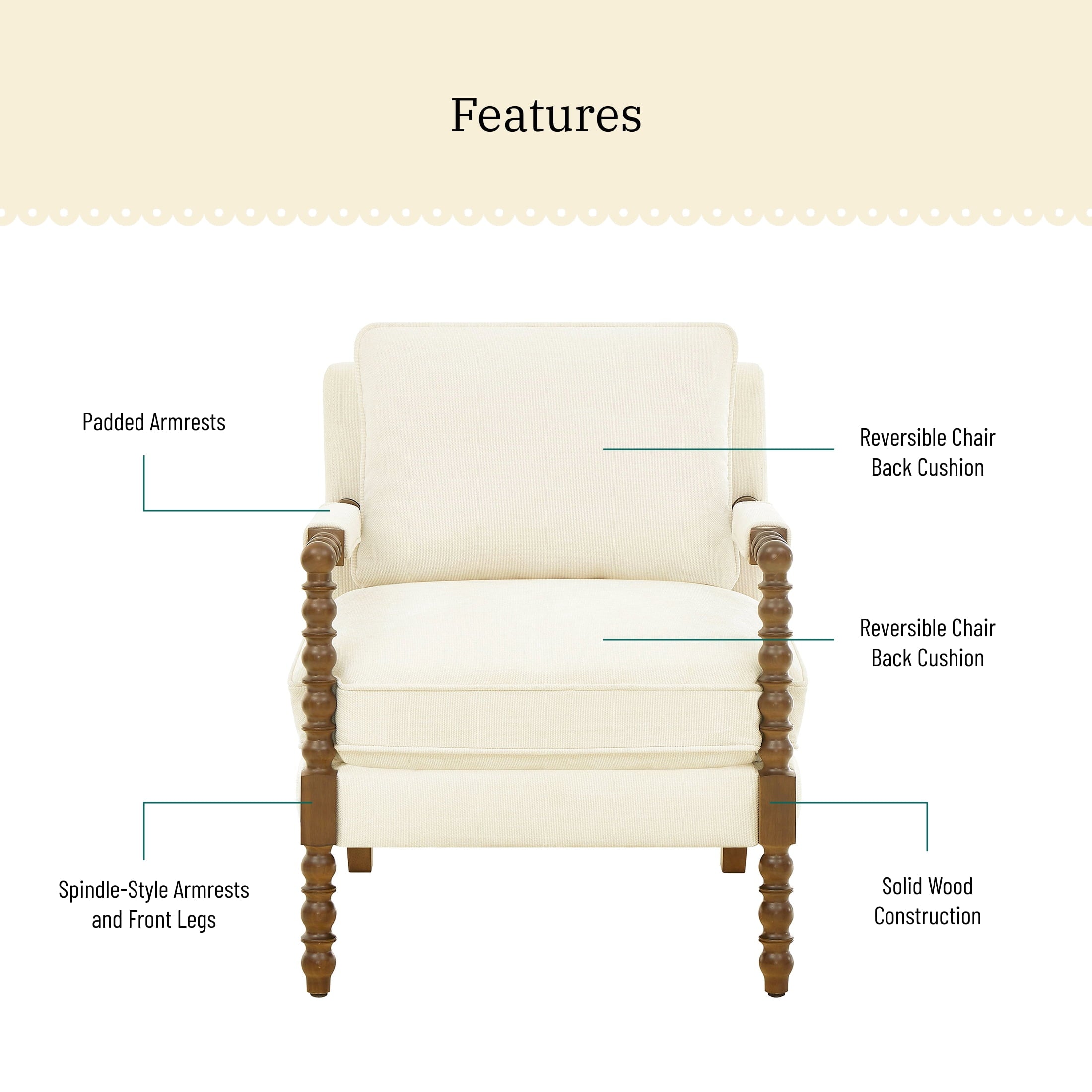 Pioneer Woman Harper Spindle Accent Chair, Antique White Fabric Upholstery