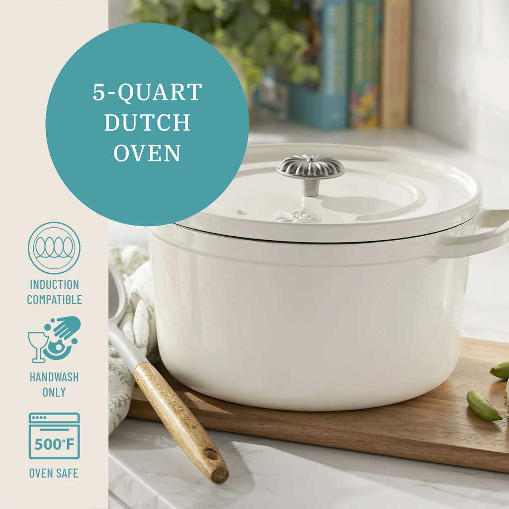 The Pioneer Woman 5-Quart Enameled Cast Iron Dutch Oven with Lid, Linen