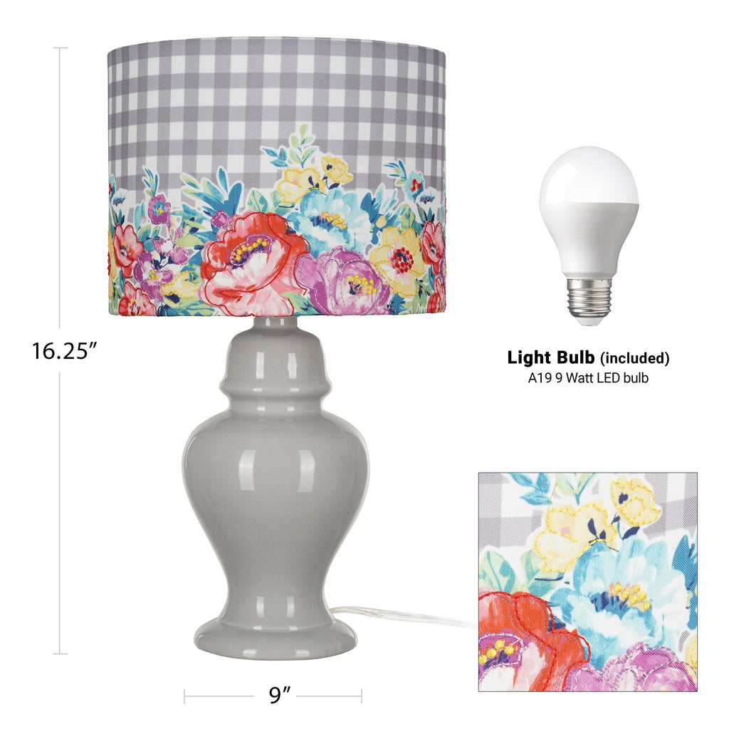 The Pioneer Woman Sweet Romance Table Lamp, Grey Finish with LED Bulb Included