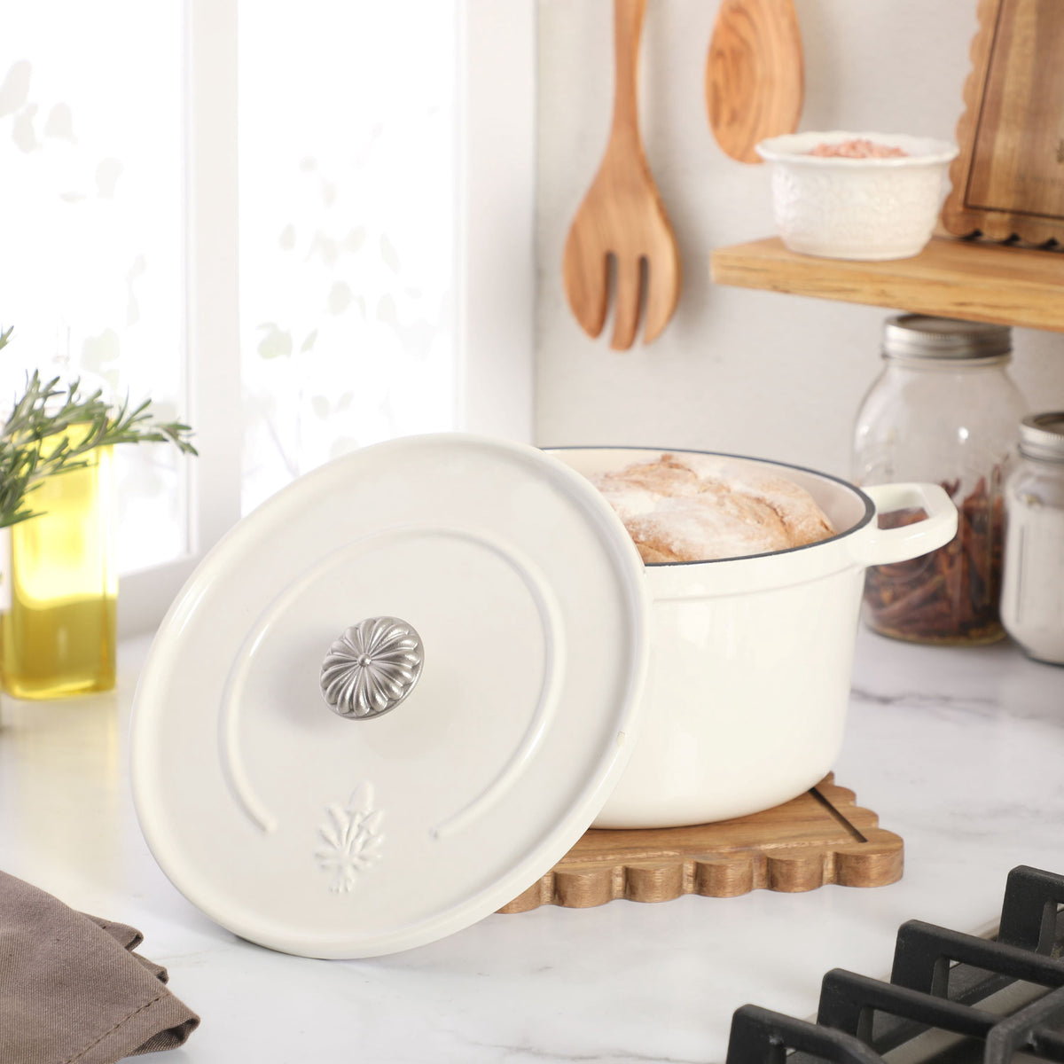 The Pioneer Woman 5-Quart Enameled Cast Iron Dutch Oven with Lid, Linen