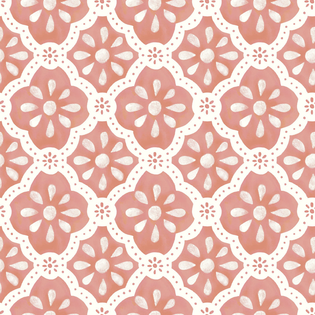 Pink Salmon Washy Trellis Peel and Stick Wallpaper, 18" x 18.86' | Prairie Lane - View 6