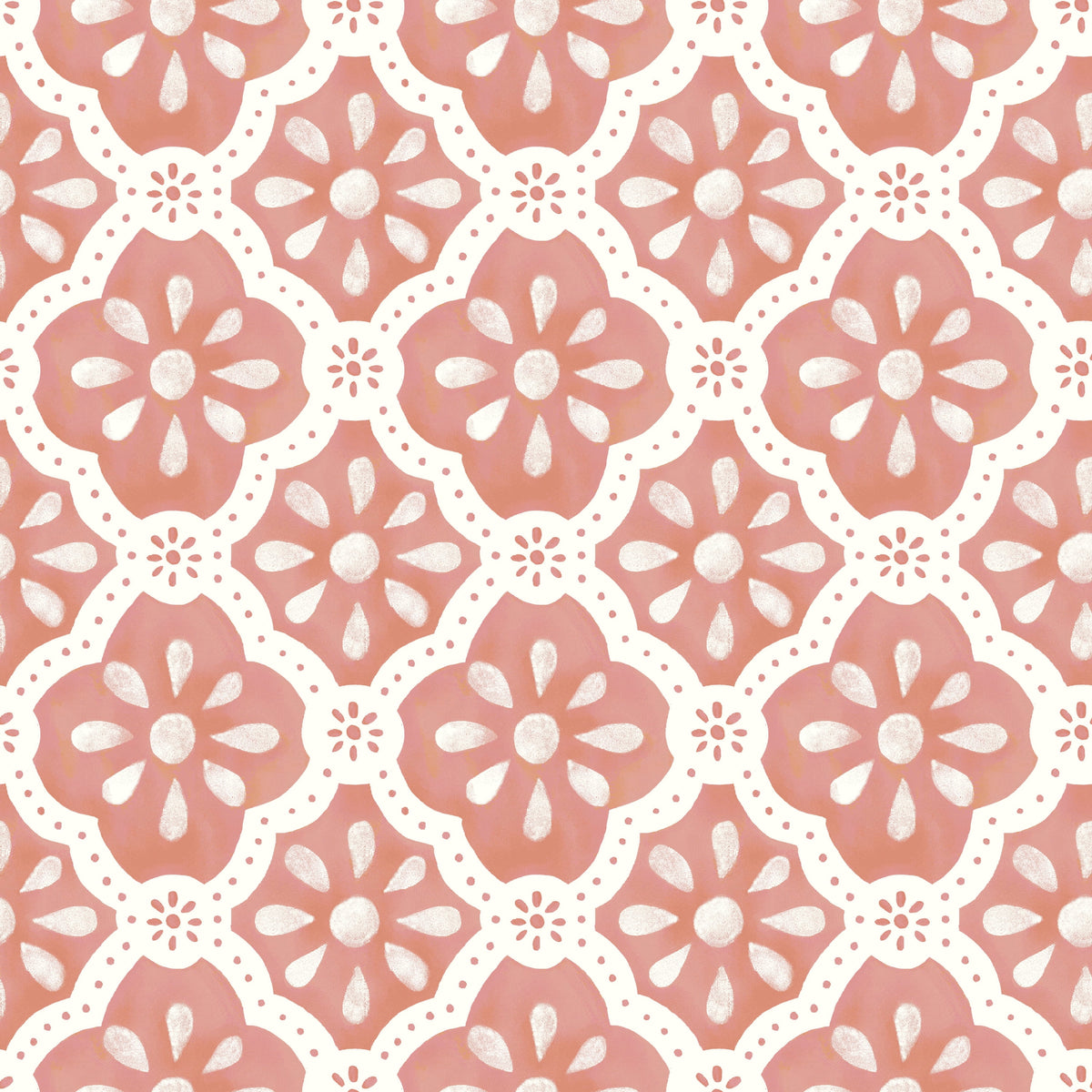 Pink Salmon Washy Trellis Peel and Stick Wallpaper, 18" x 18.86' | Prairie Lane - View 6