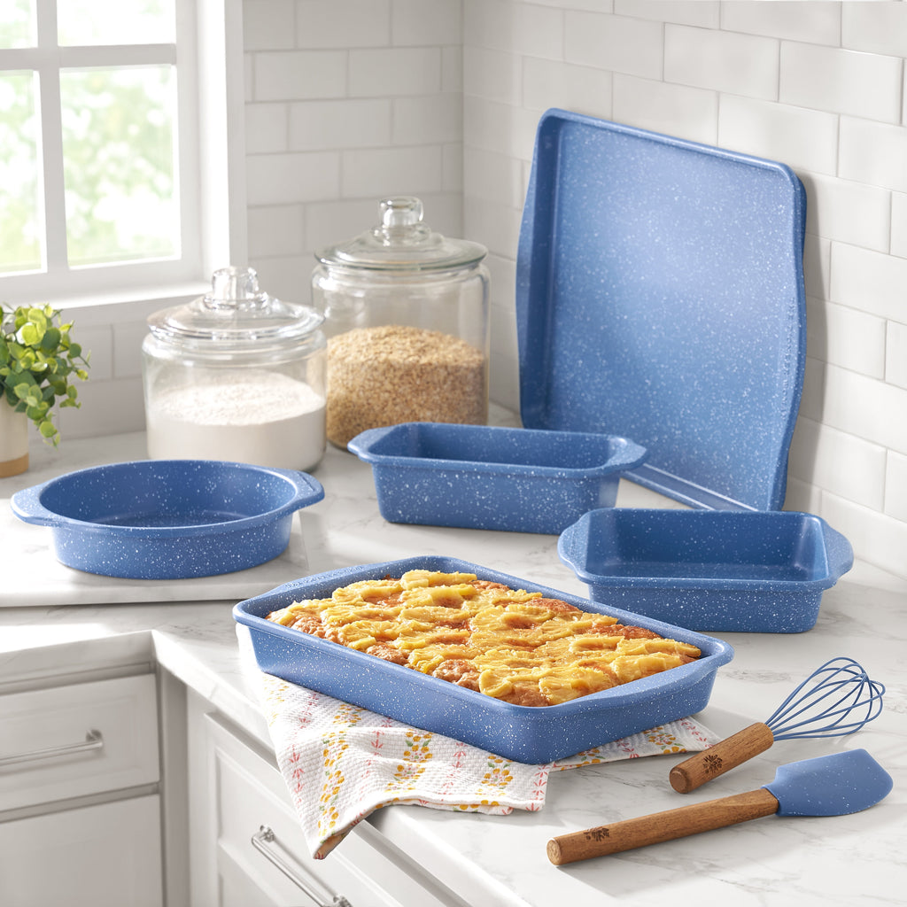 7-Piece Aluminized Steel Bakeware Set, Nonstick, Blue Speckle | Prairie Lane - View 2