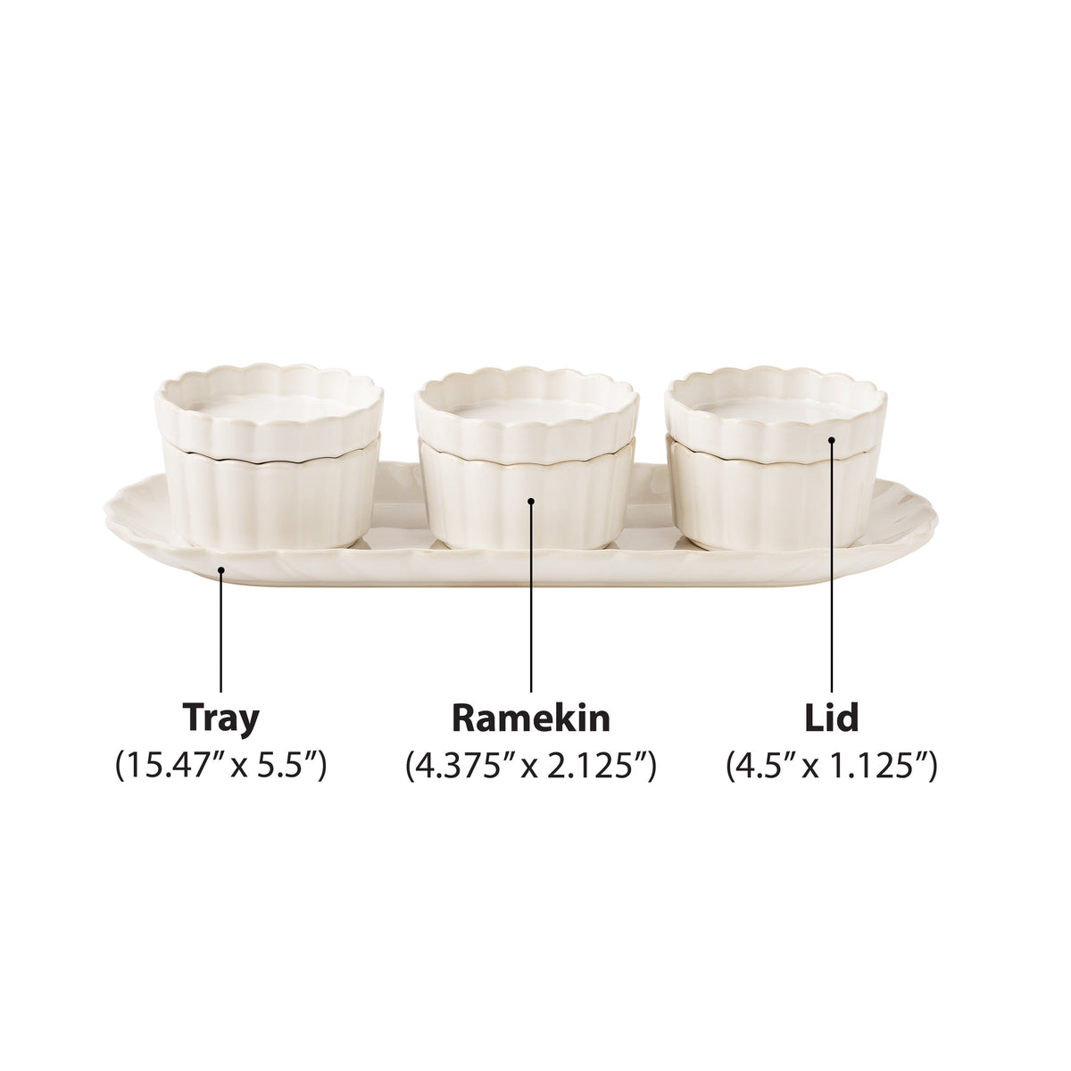 Cream Colette Tray with 3 Bowls with lids | Prairie Lane - View 6