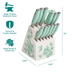 The Pioneer Woman  14 Pieces Knife Set with Decal Block Stainless Steel Knives, Forged, Green Agatha