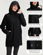 Women's Long Fleece Jacket Thermal Sherpa Lined Full Zip Up Hoodies with | Prairie Lane - View 3