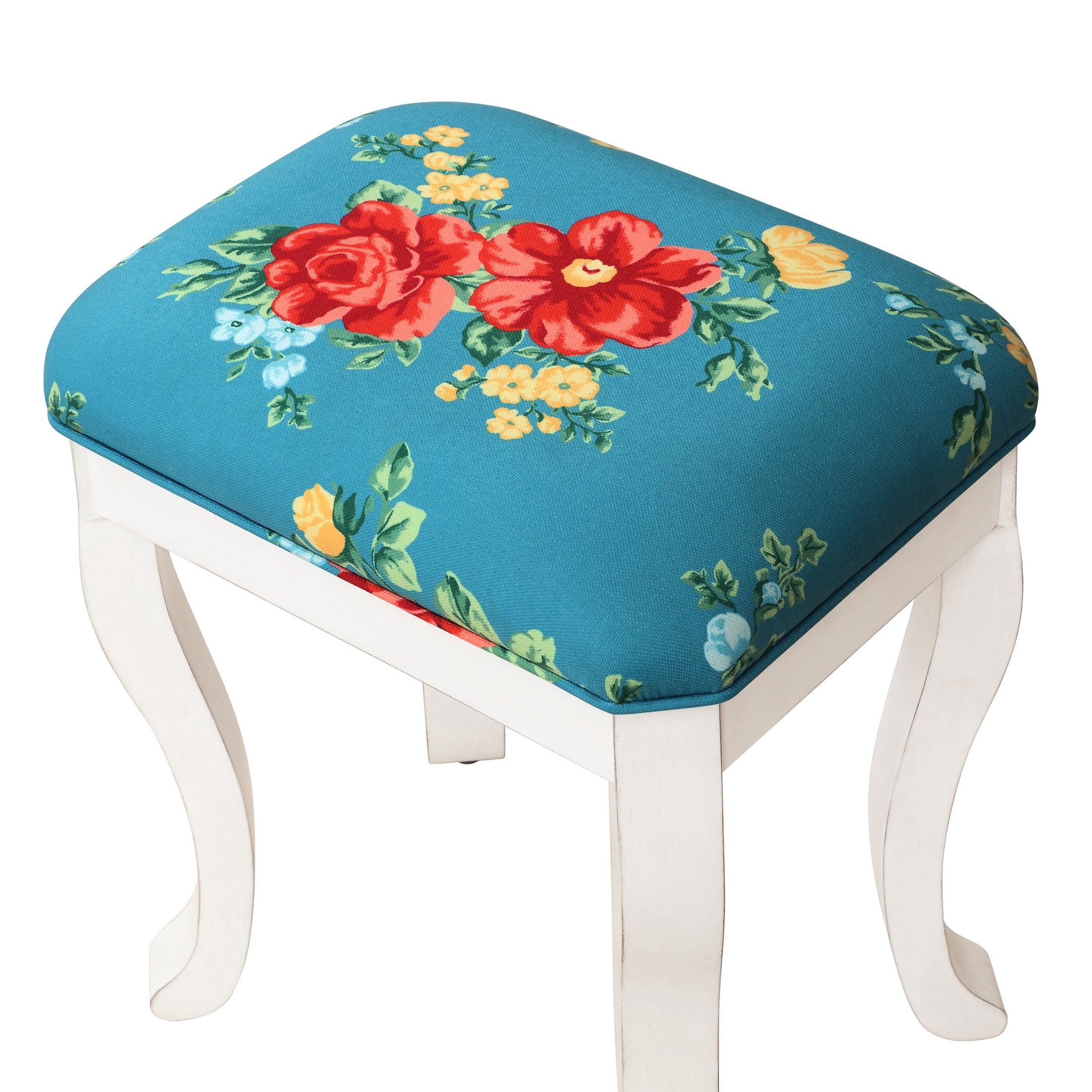 Vanity Set and Stool with Tri-Fold Mirror and Made With Solid Wood Frame, White | Prairie Lane - View 8
