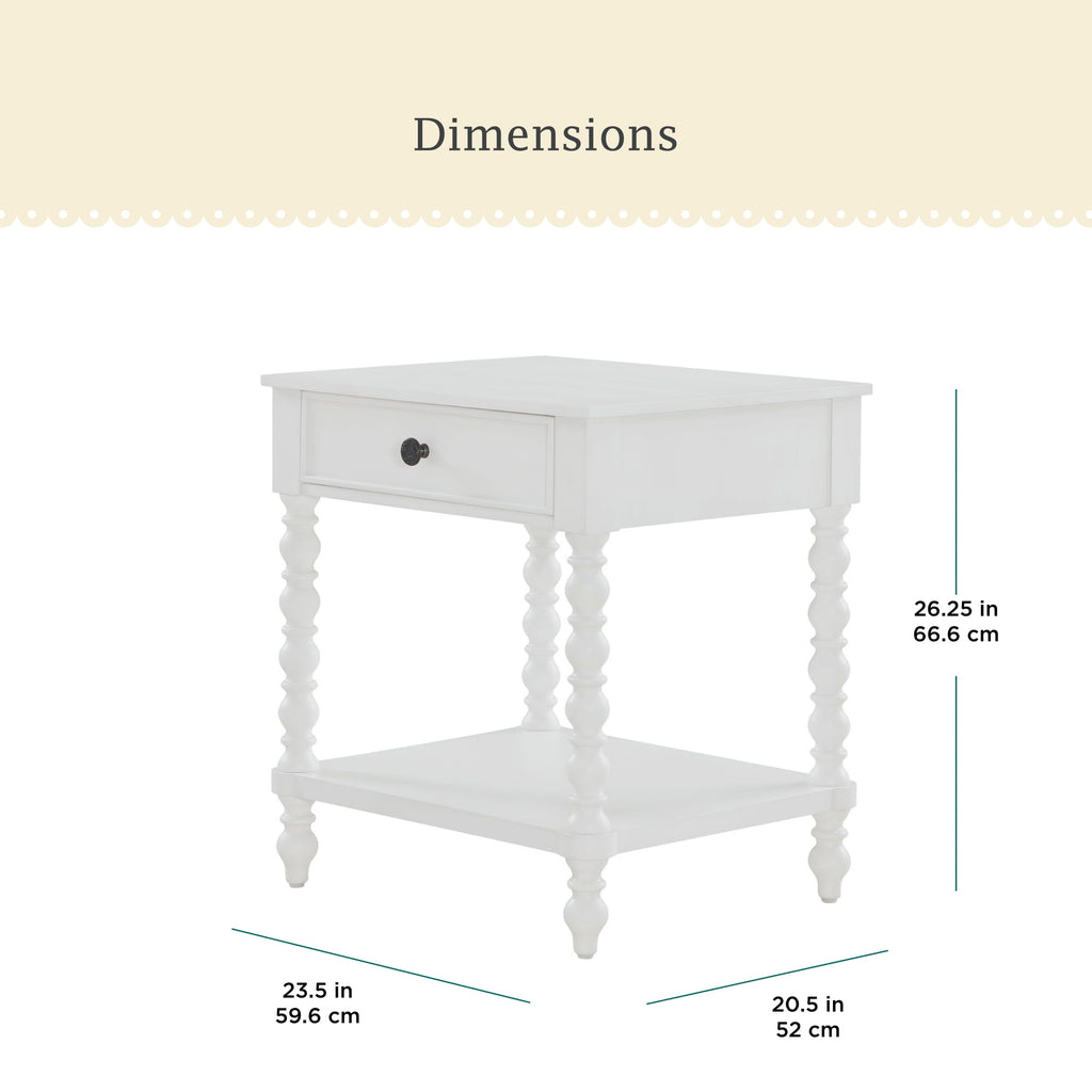 The Pioneer Woman Harper Spindle Nightstand with USB Charging Ports, Adults and Teens, White Finish