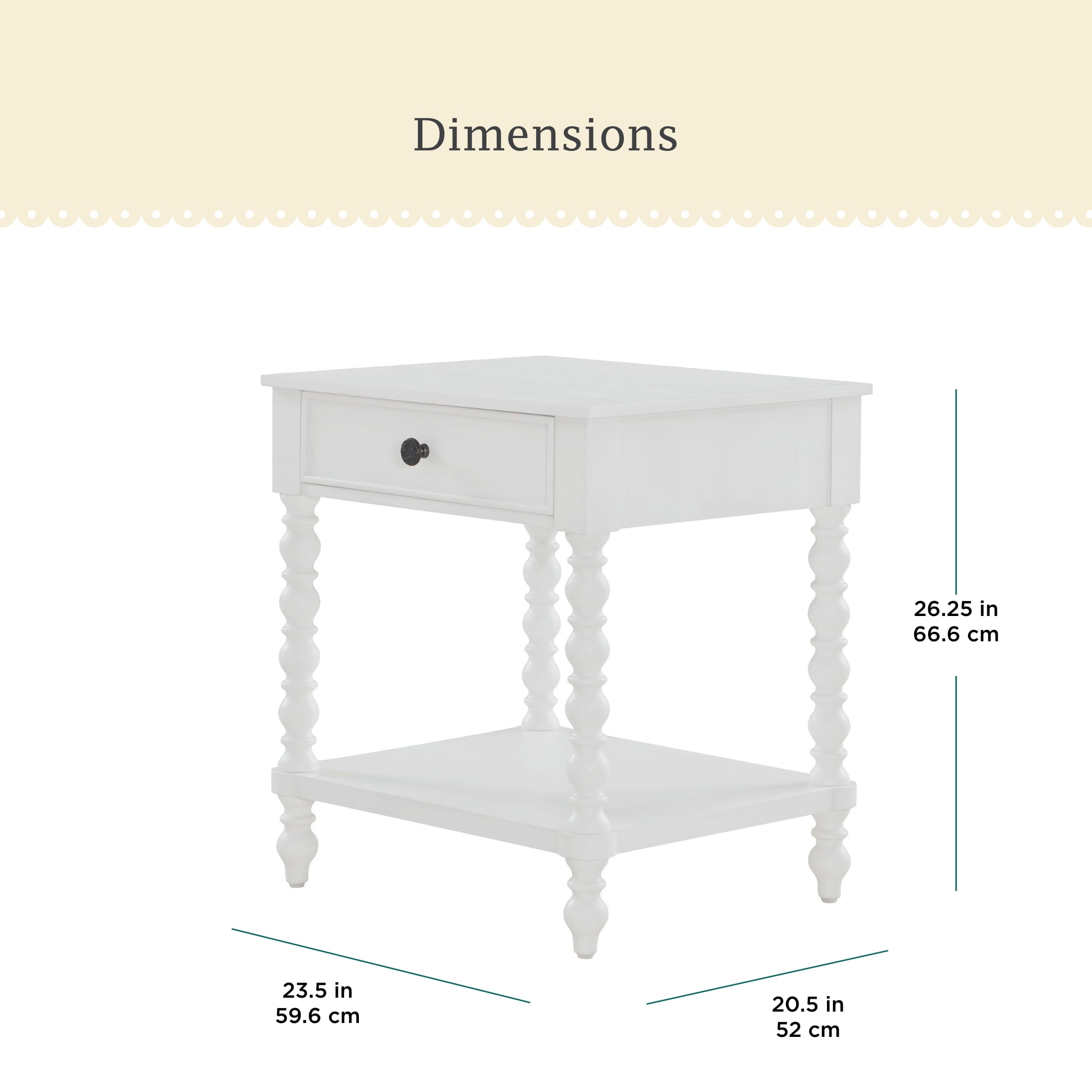 The Pioneer Woman Harper Spindle Nightstand with USB Charging Ports, Adults and Teens, White Finish