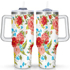 40 Oz Tumbler with Handle Lid and Straw Pioneer Flower Women Stainless Steel | Prairie Lane - View 1