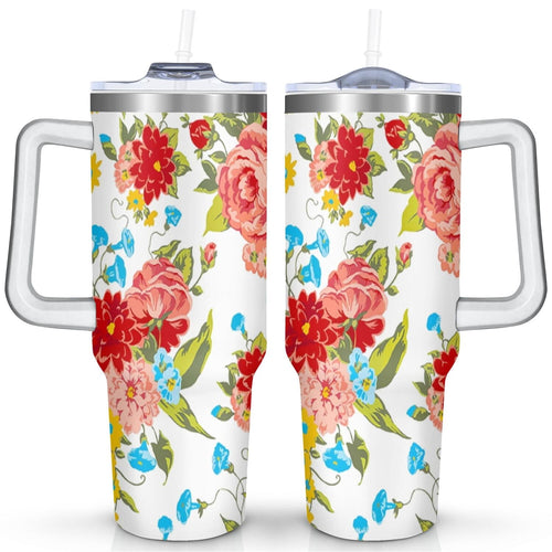 40 Oz Tumbler with Handle Lid and Straw Pioneer Flower Women Stainless Steel | Prairie Lane - View 1