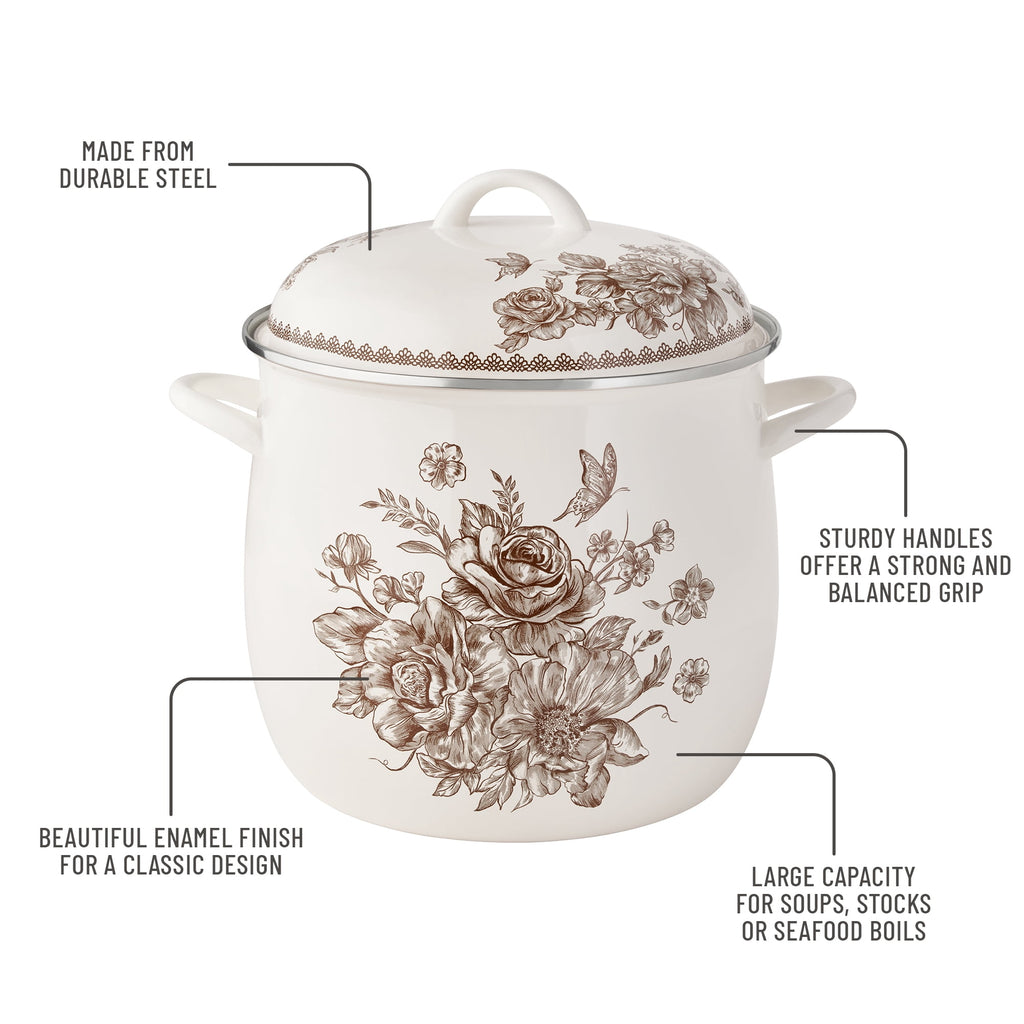 The Pioneer Woman Agatha 12 Qt Enamel on Steel Stock Pot with Lid, Brown