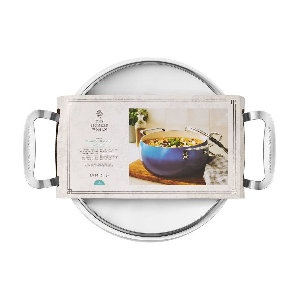Harlow 7.5 Qt Ceramic Non-Stick Stock Pot with Lid, Denim Blue | Prairie Lane - View 8