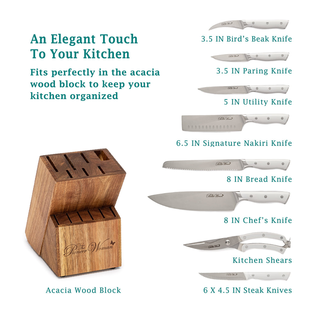 The Pioneer Woman Pioneer Signature 14-Piece Stainless Steel Knife Block Set, Gray