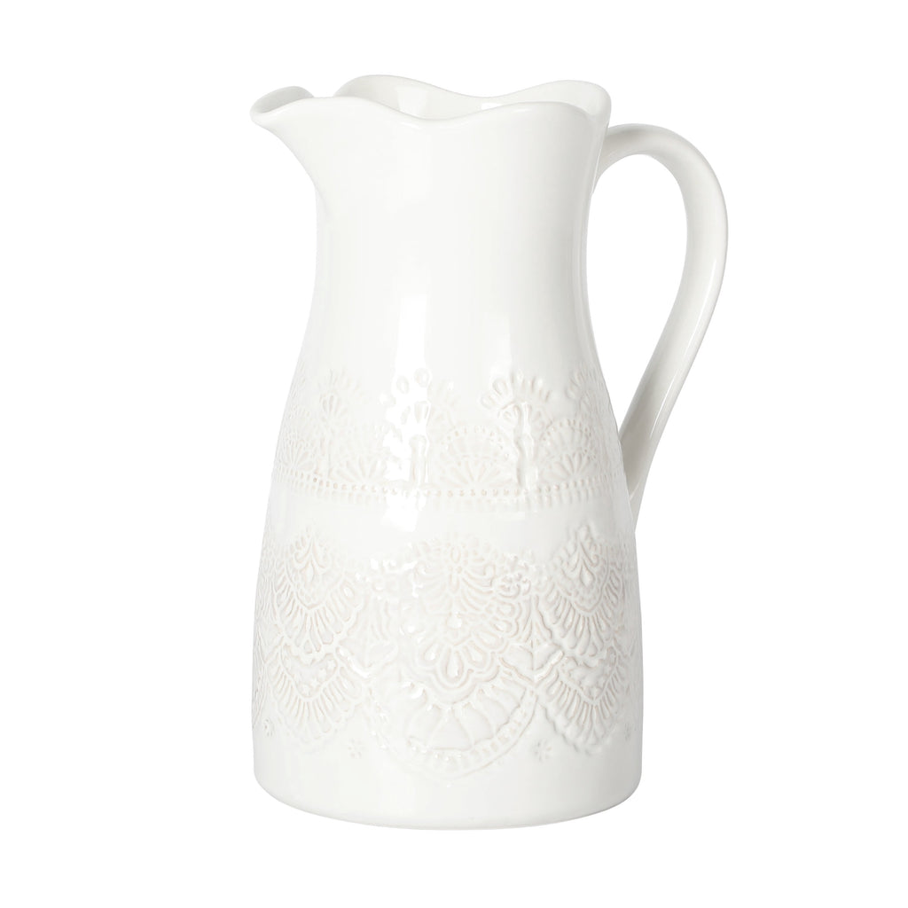 Vintage Lace Linen 9-inch Ceramic Pitcher | Prairie Lane - View 3