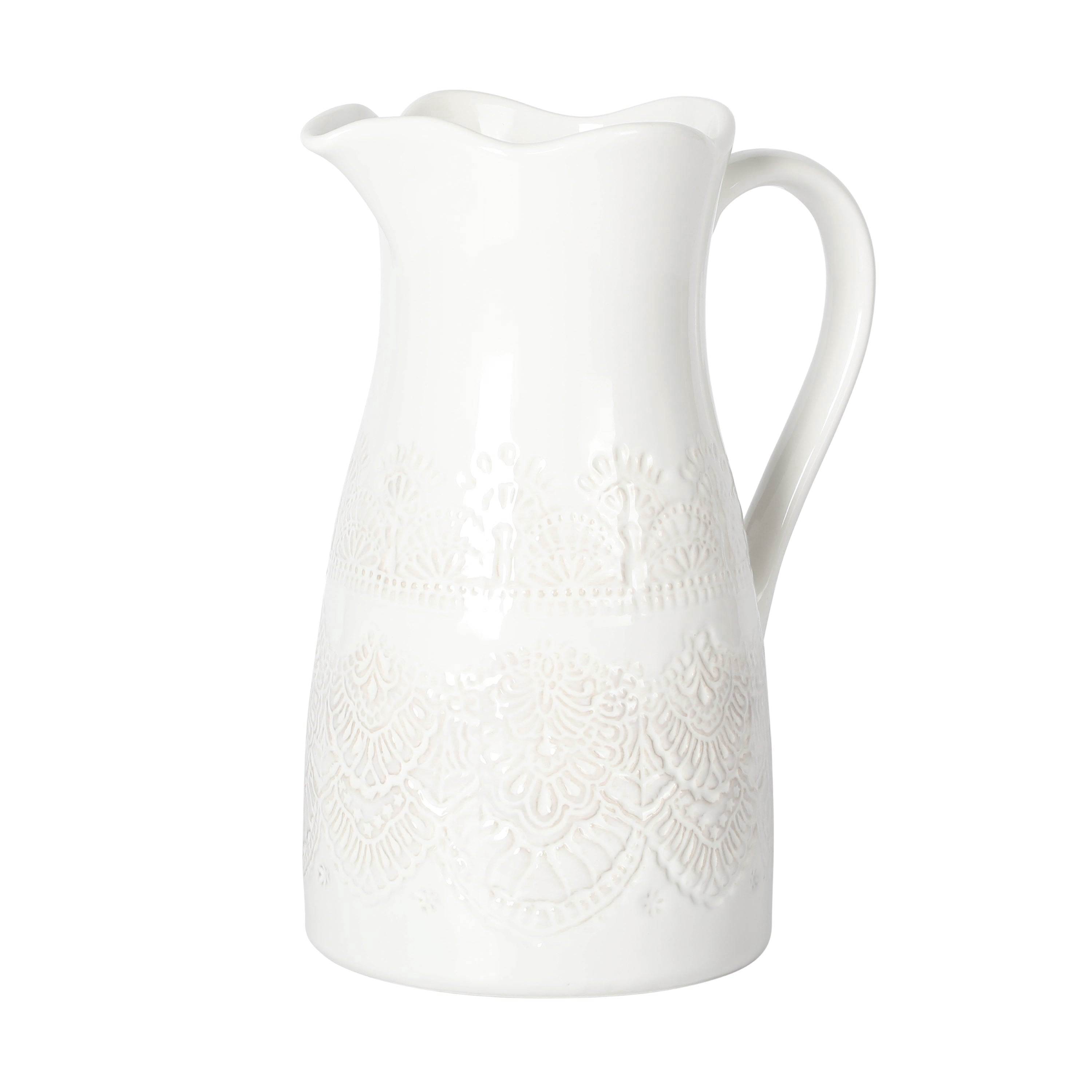 Vintage Lace Linen 9-inch Ceramic Pitcher | Prairie Lane - View 3