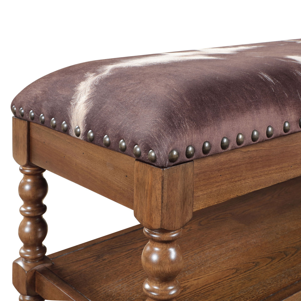 Harper Bench, Faux Cowhide Fabric | Prairie Lane - View 3