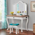 Vanity Set and Stool with Tri-Fold Mirror and Made With Solid Wood Frame, White | Prairie Lane - View 2