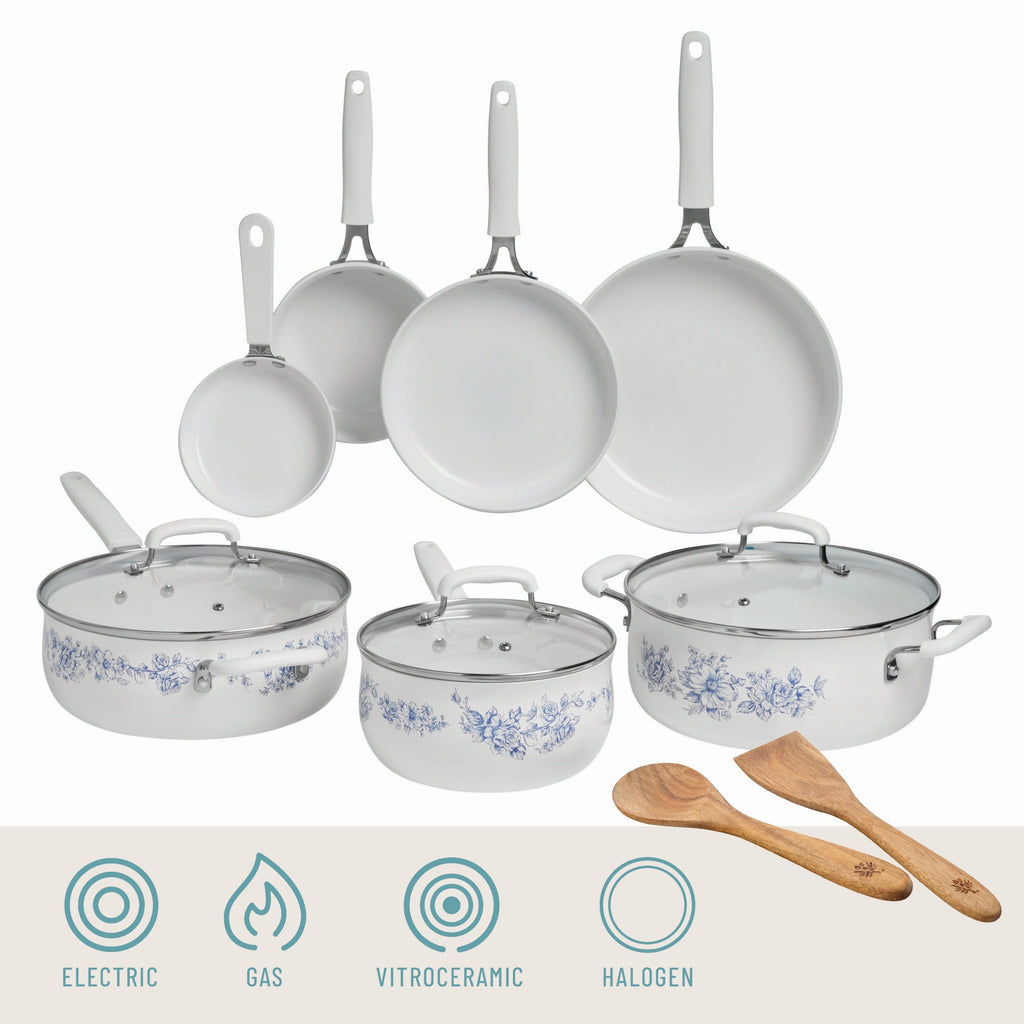12-Piece Classic Ceramic Cookware Set, Agatha Blue | Prairie Lane - View 6