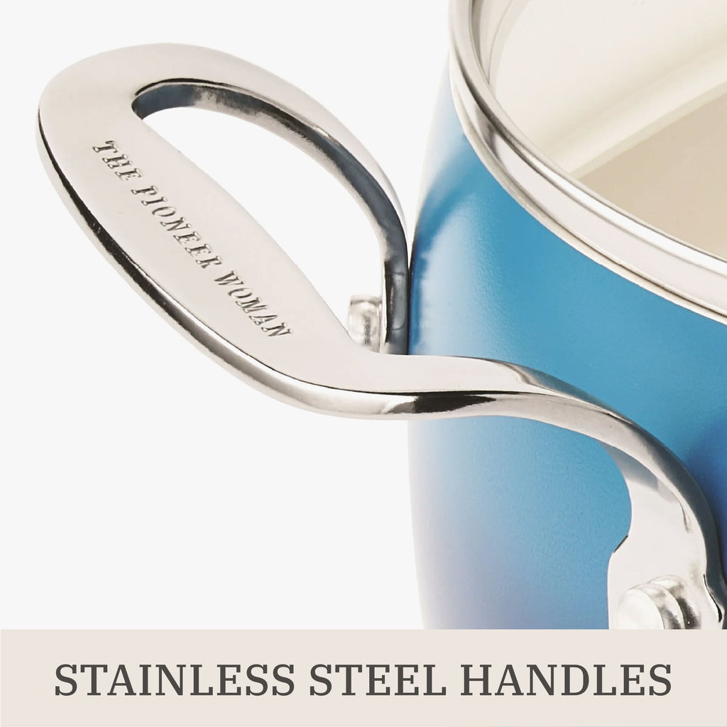 The Pioneer Woman Harlow 15-Piece Cookware Set, Ceramic Non-Stick Pots and Pans Set,  Denim Blue